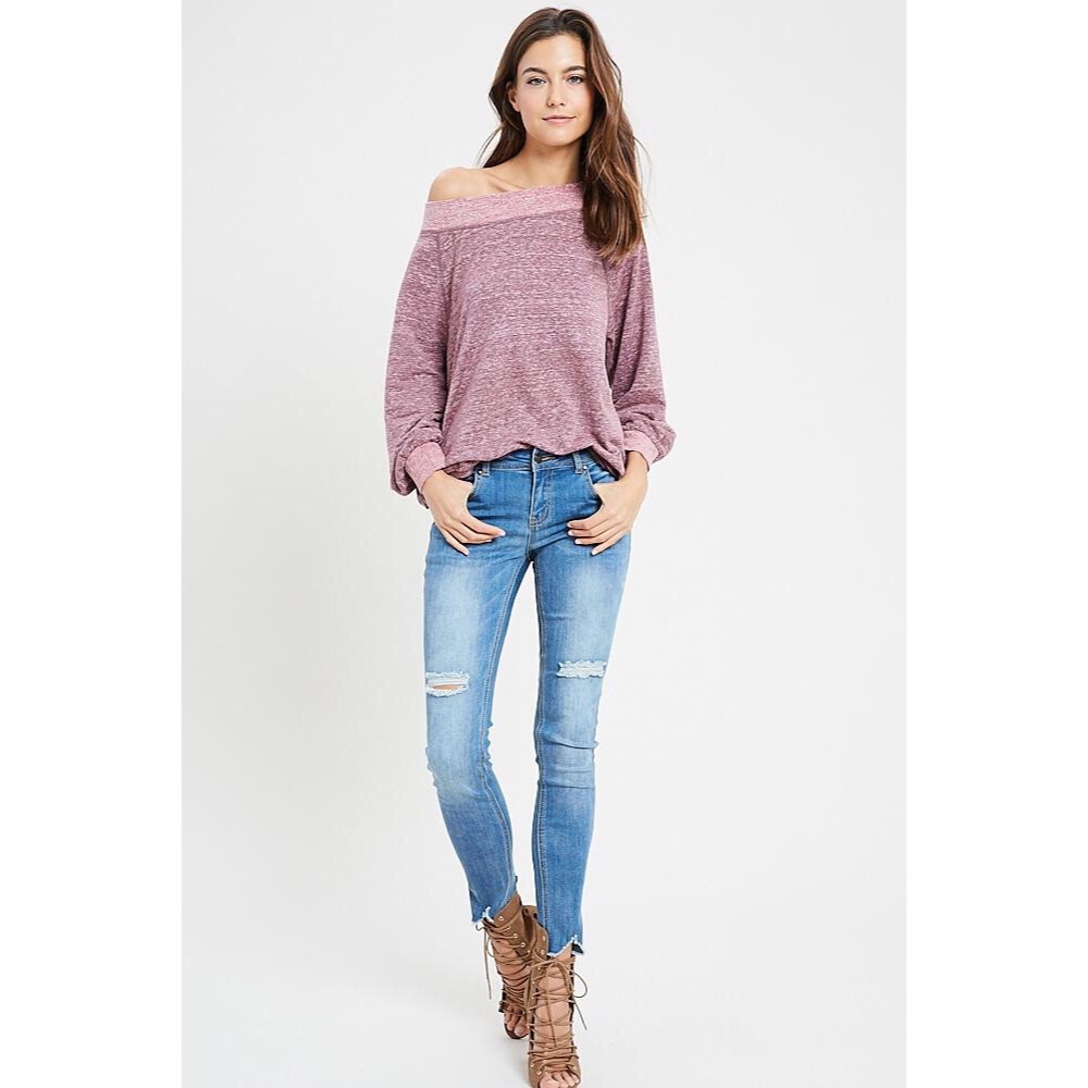 Bailey OTS Long Sleeve Top - Red Bean - Picture 5 of 6